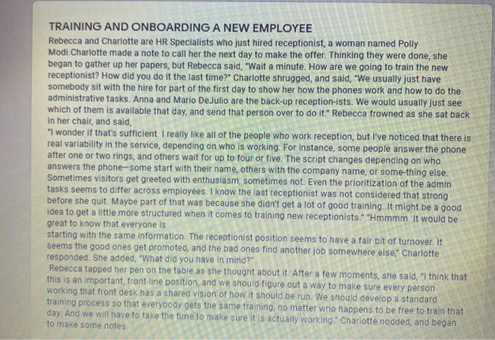 TRAINING AND ONBOARDING A NEW EMPLOYEE Rebecca