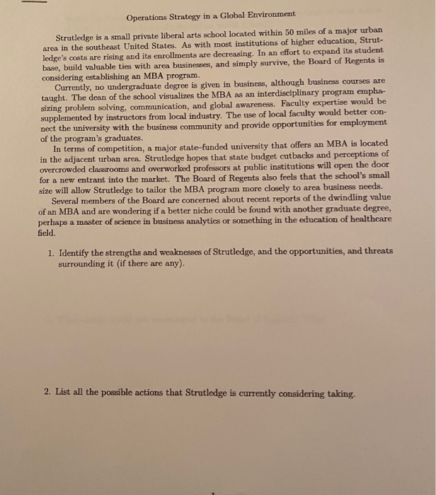 Operations Strategy in a Global Environment