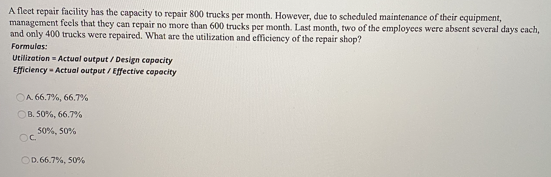 A fleet repair facility has the capacity to