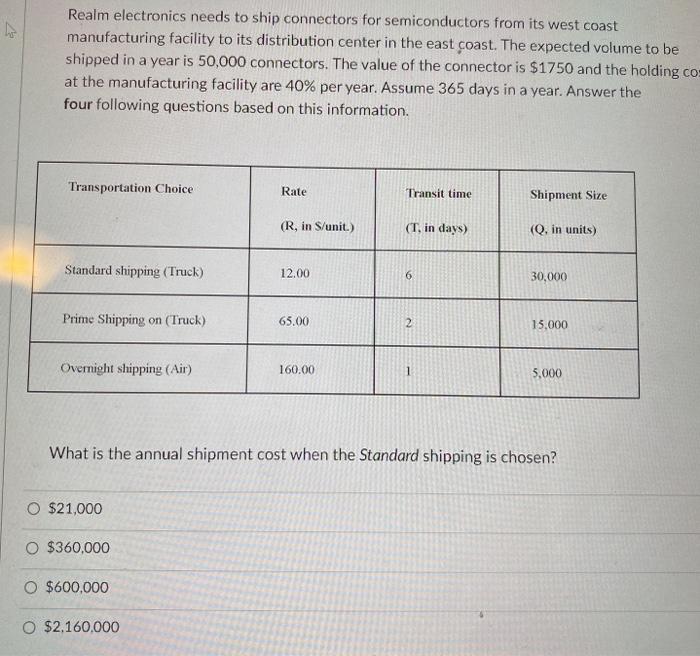 Realm electronics needs to ship connectors for