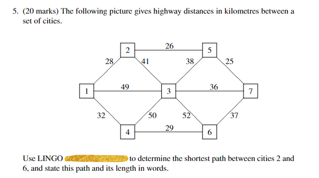 5. (20 marks) The following picture gives highway