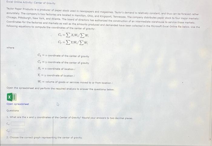 Excel Online Activity: Center of Gravity Taylor