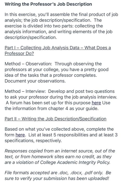 Writing the Professor's Job Description In this