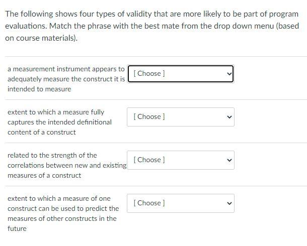 Here are the options for each questions: Content