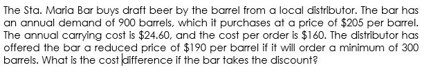 The Sta. Maria Bar buys draft beer by the barrel