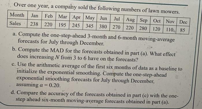 Over one year, a company sold the following