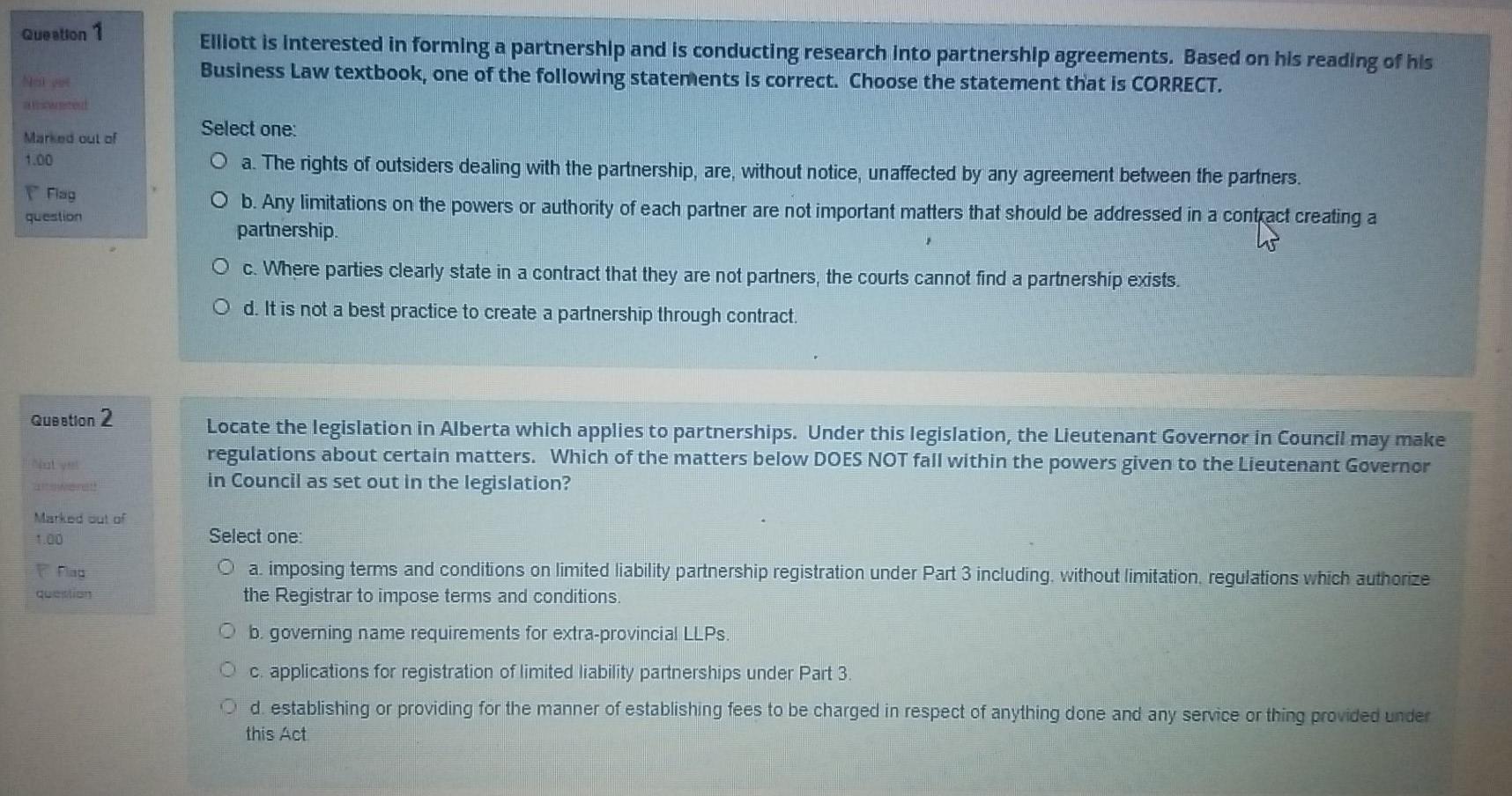 Question 1 Elliott is Interested in forming a