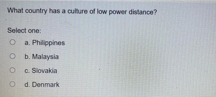 Low uncertainty avoidance in a culture is: Select