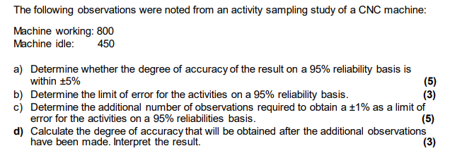 The following observations were noted from an