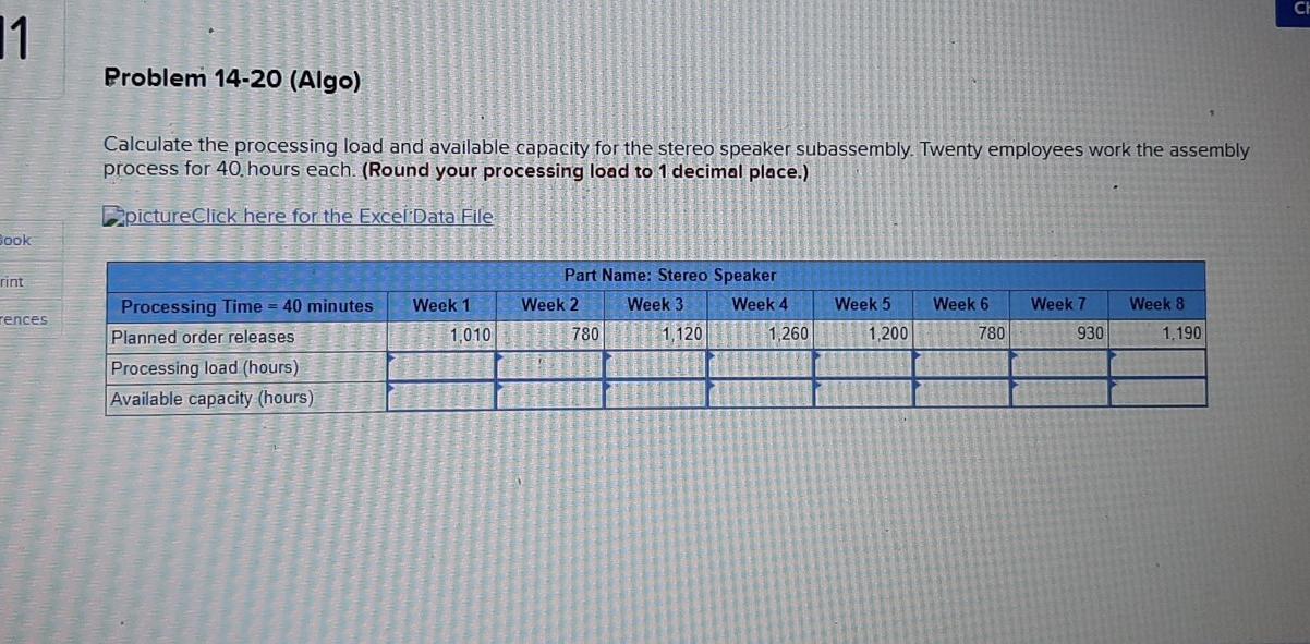 CH 11 Problem 14-20 (Algo) Calculate the