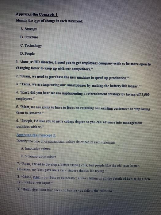 Suplying the Concepts 1 Identify the type of