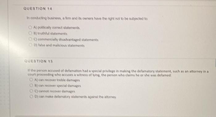 QUESTION 14 conducting business, a tumant its