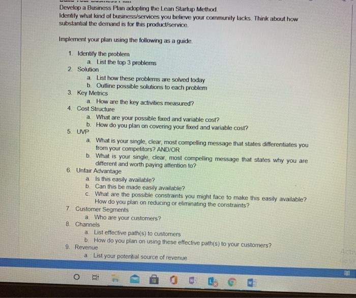 Develop a Business Plan adopting the Lean Startup