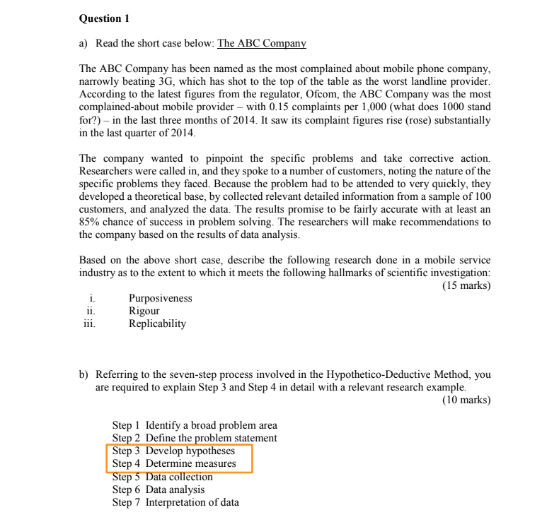 Question 1 a) Read the short case below: The ABC
