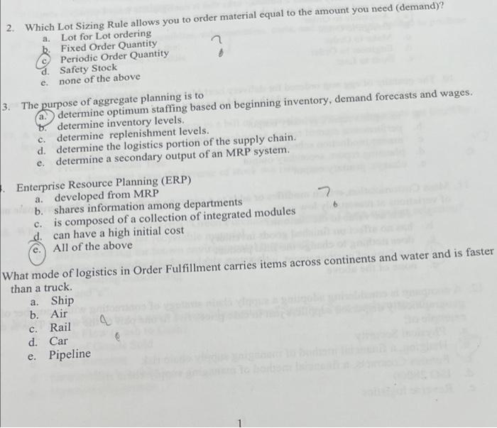 2-5 please a. 2. Which Lot Sizing Rule allows you