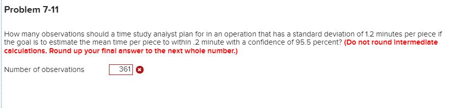 Problem 7-11 How many observations should a time