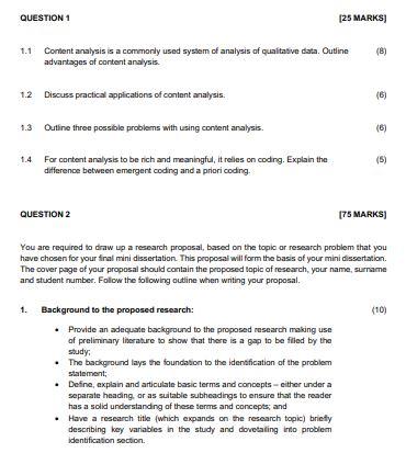 QUESTION 1 [25 MARKS] 1.1 Content analysis is a