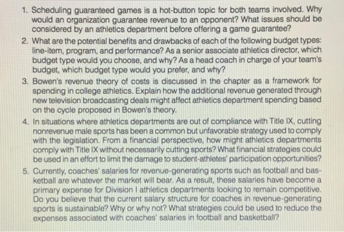 1. Scheduling guaranteed games is a hot-button
