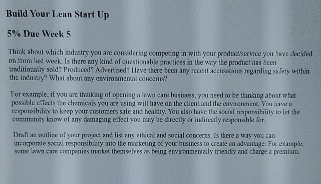 Build Your Lean Start Up 5% Due Week 5 Think