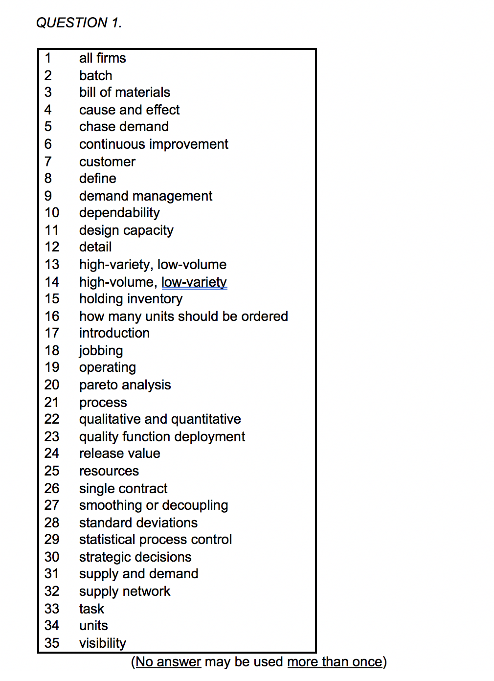 QUESTION 1. 1 2 3 4 5 6 7 8 10 11 12 13 14 15 16
