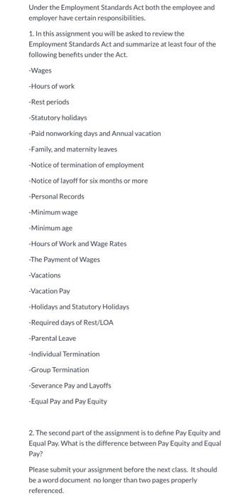Assignment 5: Employment Stan- dards Act Points