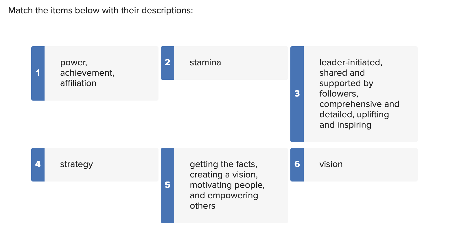 Match the items below with their descriptions: N