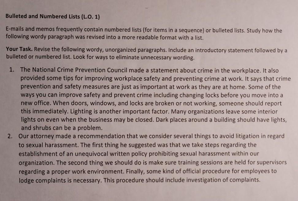 E-mails and memos frequently contain numbered