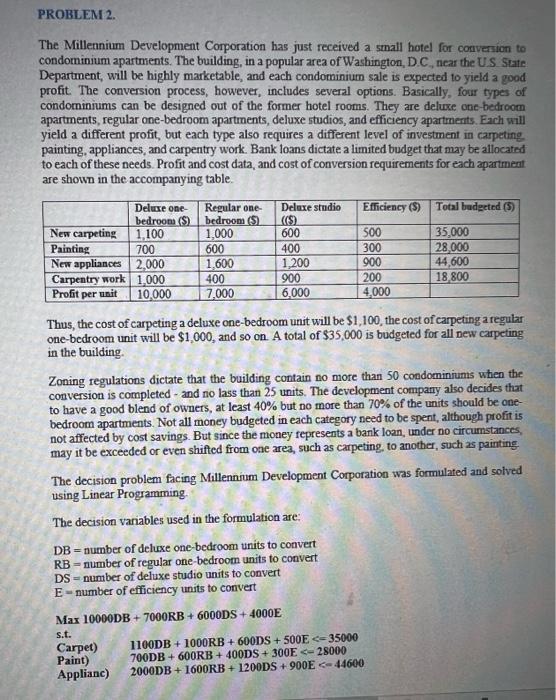 PROBLEM 2. The Millennium Development Corporation