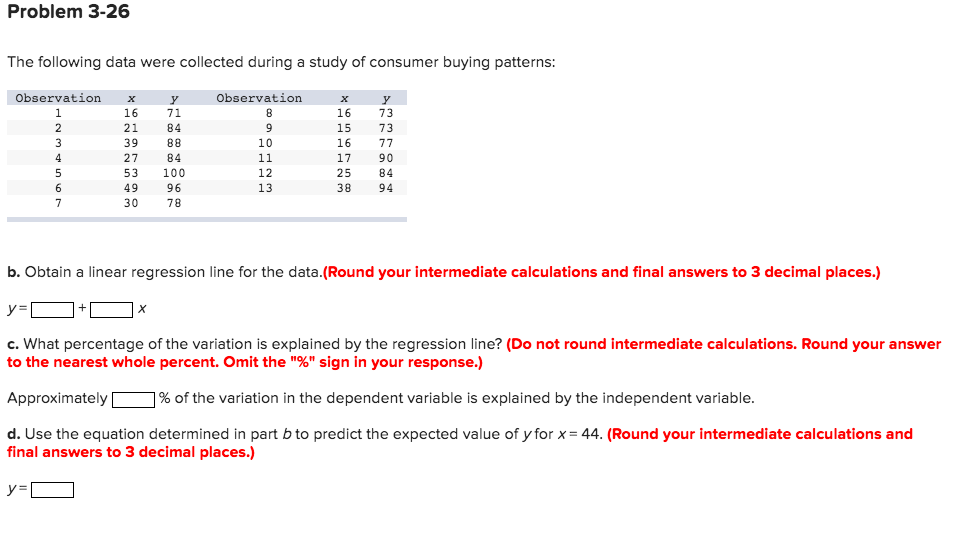 Problem 3-26 The following data were collected