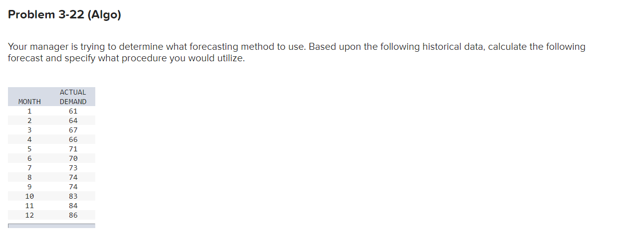 Problem 3-22 (Algo) Your manager is trying to