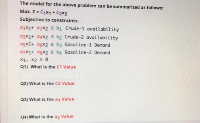 The model for the above problem can be summarized