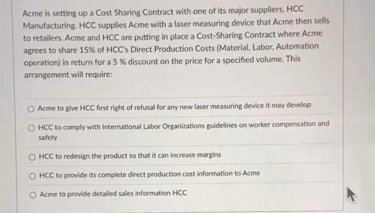 Acme is setting up a Cost Sharing Contract with