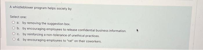 A whistleblower program helps society by Select