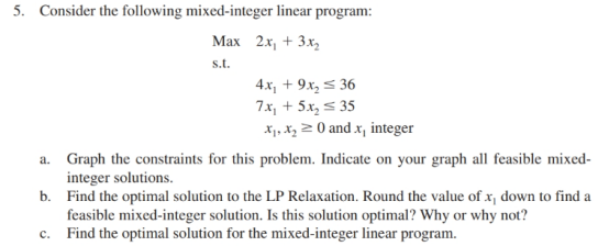 5. Consider the following mixed-integer linear