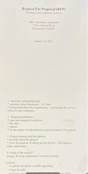 Request For Proposal (RFP) Hosting a new