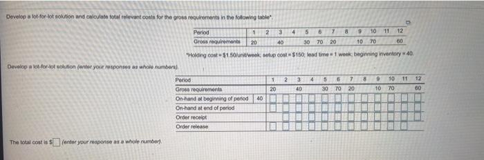 Develop a lot forlot solution and calculate total
