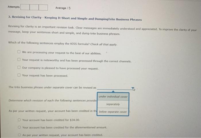 Attempts Average/5 3. Revising for Clarity -