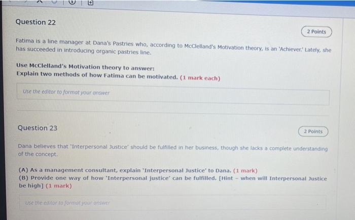 Question 22 2 Points Fatima is a line manager at