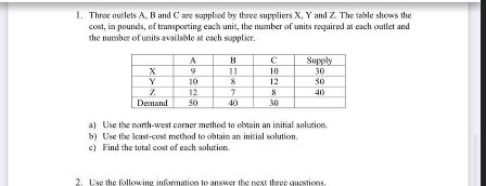 1. Three outlets A, B and Care supplied by three