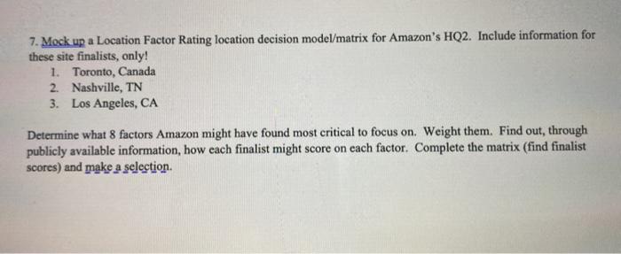 7. Mock up a Location Factor Rating location