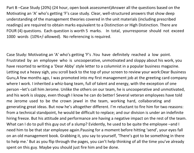 Part B-Case Study (20%) (24 hour, open book