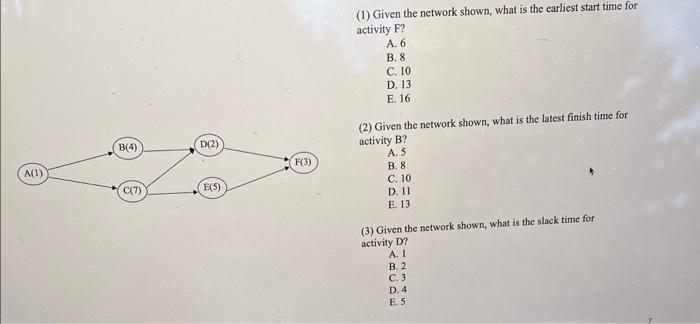 (1) Given the network shown, what is the earliest