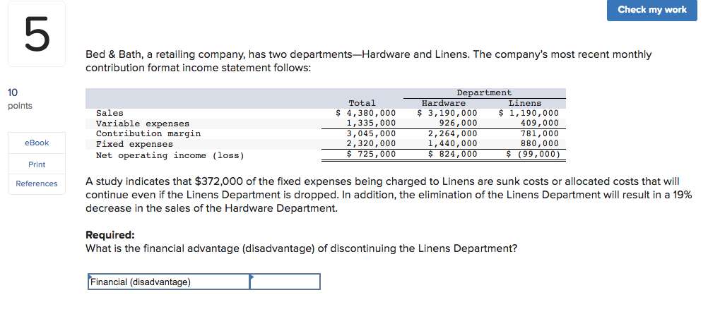 Need help with math problem 5 Check my work 5 Bed