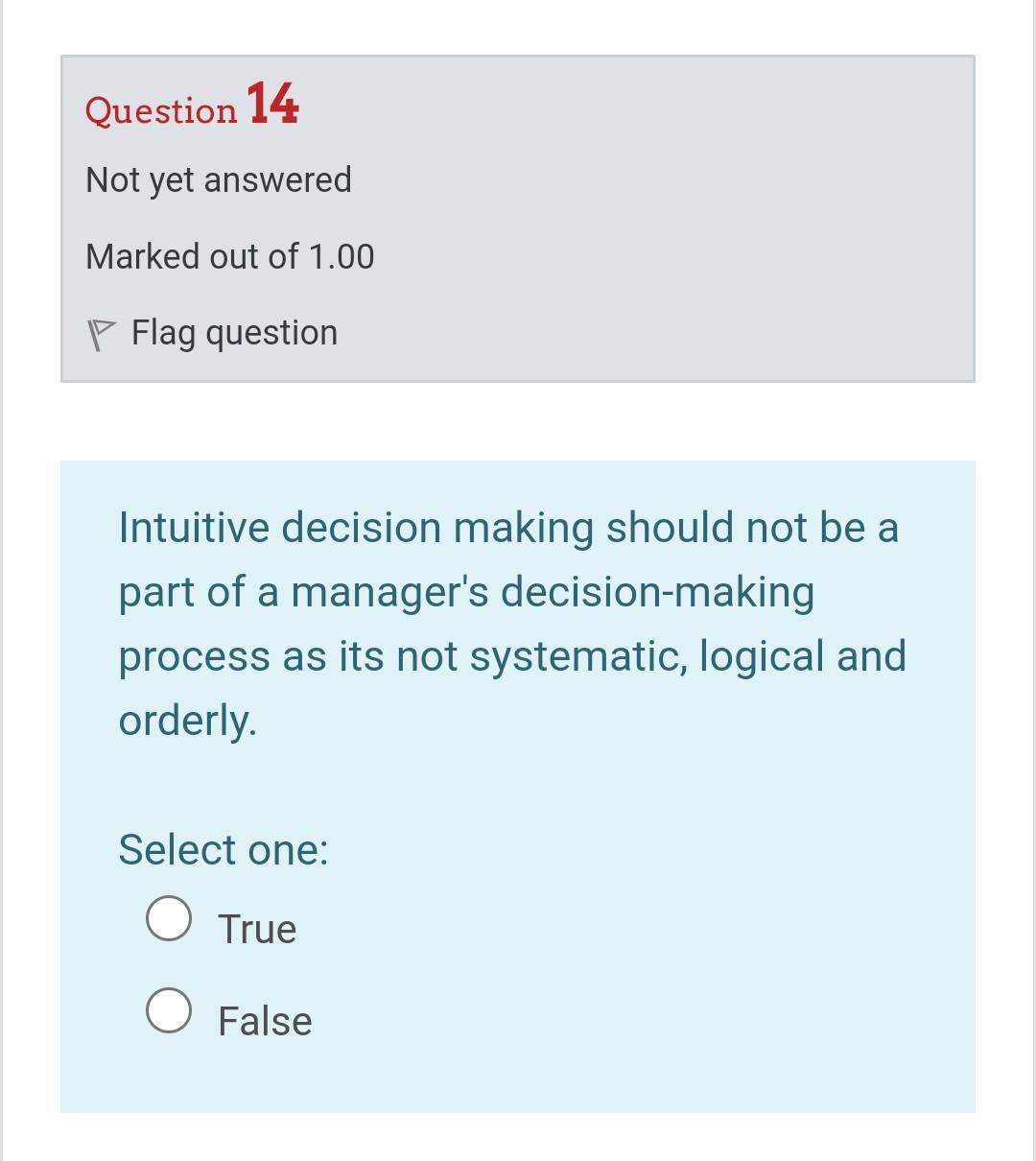 Question 14 Not yet answered Marked out of 1.00