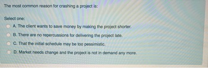 The most common reason for crashing a project is: