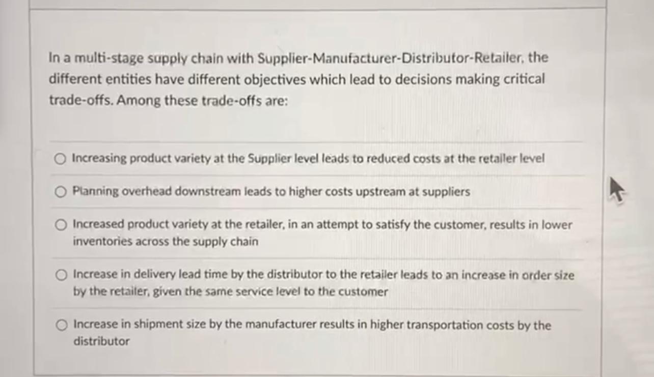 In a multi-stage supply chain with