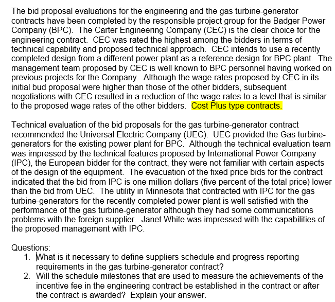 The bid proposal evaluations for the engineering