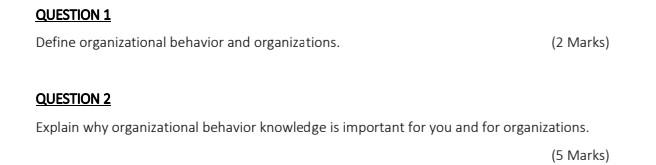 Behaviour organisational Please sir the answers