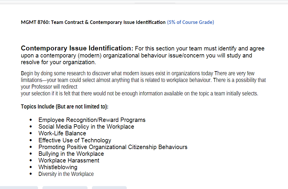 MGMT 8760: Team Contract & Contemporary Issue