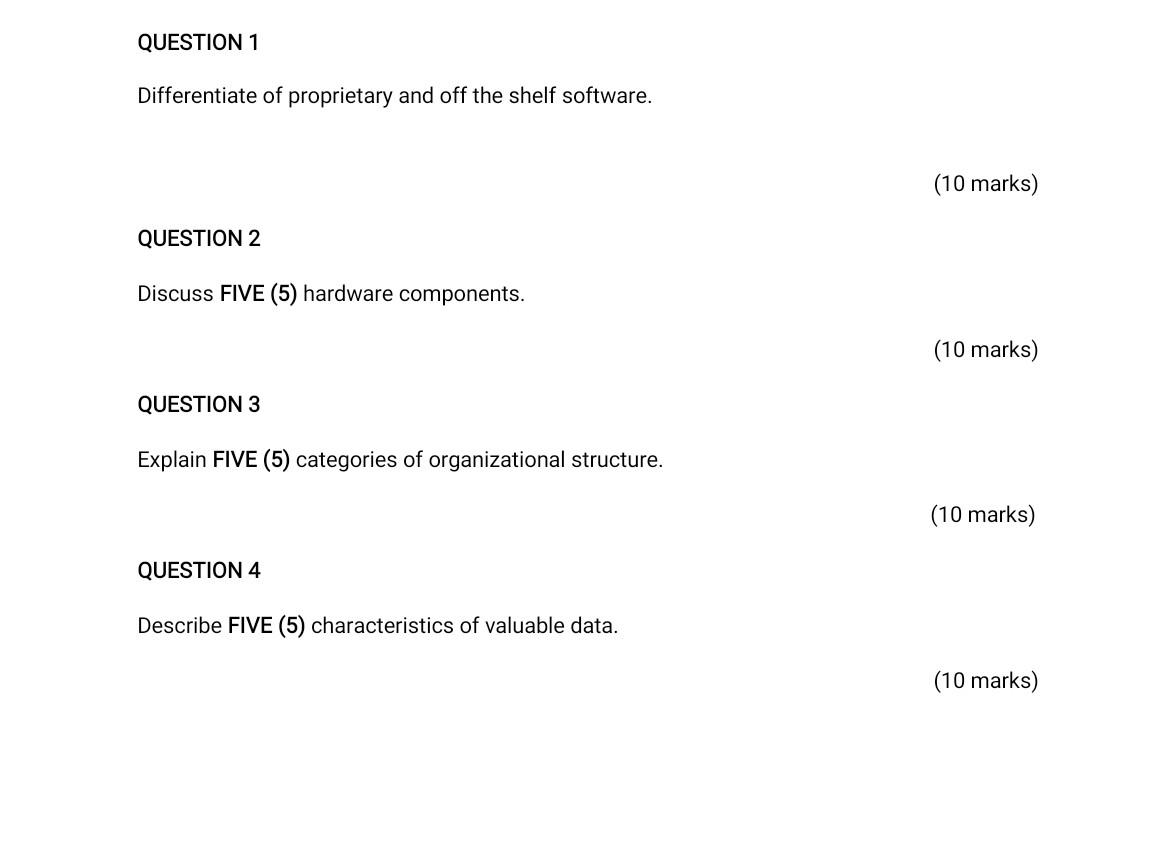 Management information system QUESTION 1